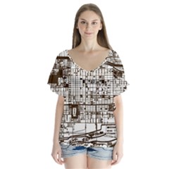 Antique Oriental Town Map  V-neck Flutter Sleeve Top by ConteMonfrey