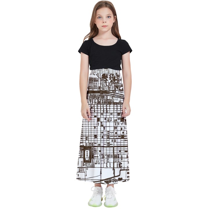 Antique Oriental Town Map  Kids  Flared Maxi Skirt