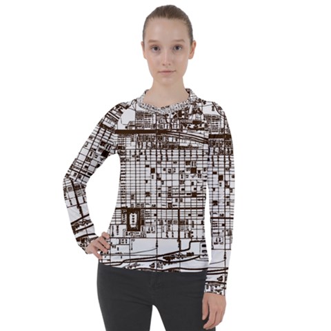 Antique Oriental Town Map  Women s Pique Long Sleeve Tee by ConteMonfrey