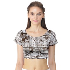 Antique Oriental Town Map  Short Sleeve Crop Top by ConteMonfrey