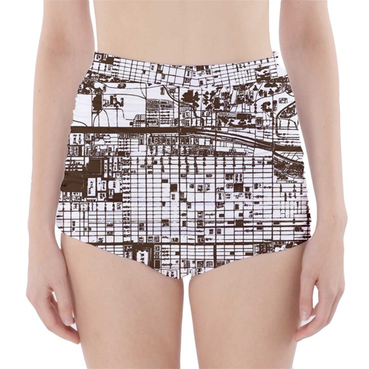 Antique Oriental Town Map  High-Waisted Bikini Bottoms