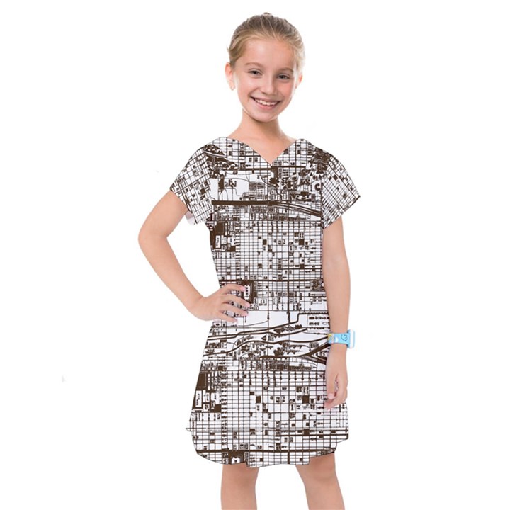 Antique Oriental Town Map  Kids  Drop Waist Dress