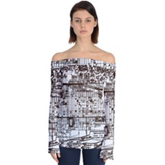 Antique Oriental Town Map  Off Shoulder Long Sleeve Top by ConteMonfrey