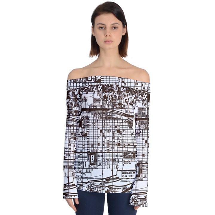 Antique Oriental Town Map  Off Shoulder Long Sleeve Top