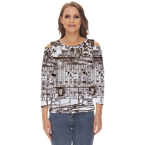 Antique Oriental Town Map  Cut Out Wide Sleeve Top by ConteMonfrey