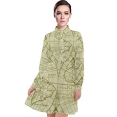 Vintage Mapa Mundi  Long Sleeve Chiffon Shirt Dress