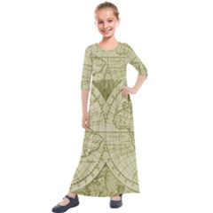 Vintage Mapa Mundi  Kids  Quarter Sleeve Maxi Dress by ConteMonfrey