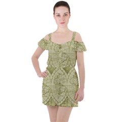 Vintage Mapa Mundi  Ruffle Cut Out Chiffon Playsuit by ConteMonfrey