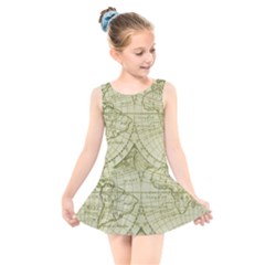 Vintage Mapa Mundi  Kids  Skater Dress Swimsuit by ConteMonfrey