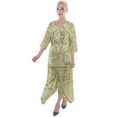 Vintage Mapa Mundi  Quarter Sleeve Wrap Front Maxi Dress by ConteMonfrey