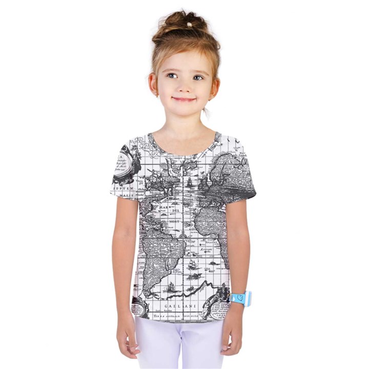 Antique Mapa Mundi Revisited Kids  One Piece Tee