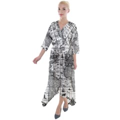 Antique Mapa Mundi Revisited Quarter Sleeve Wrap Front Maxi Dress by ConteMonfrey