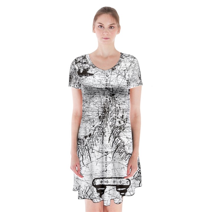 Antique Mercant Map  Short Sleeve V-neck Flare Dress