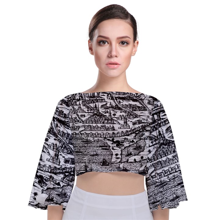 Old Civilization Tie Back Butterfly Sleeve Chiffon Top