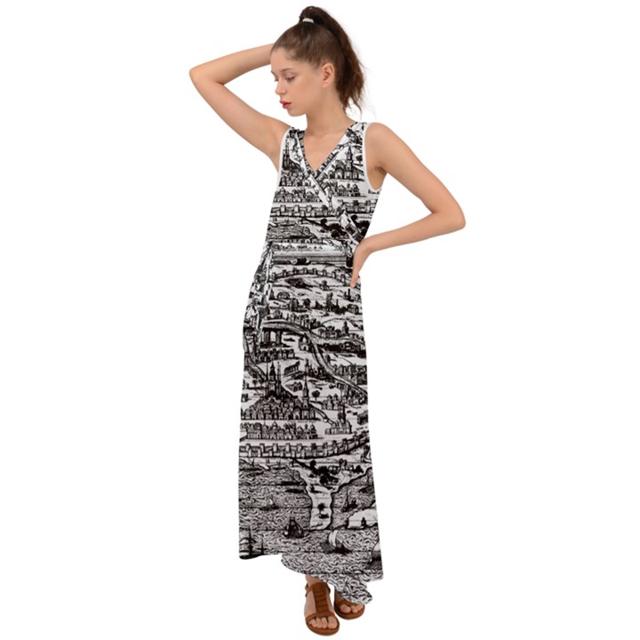 Old Civilization V-Neck Chiffon Maxi Dress