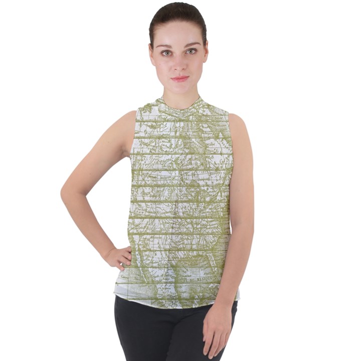 Vintage America`s Map Mock Neck Chiffon Sleeveless Top