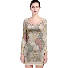 Mapa Mundi 1775 Long Sleeve Bodycon Dress by ConteMonfrey