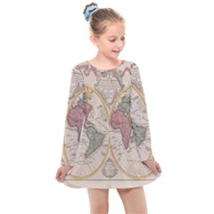 Mapa Mundi 1775 Kids  Long Sleeve Dress by ConteMonfrey