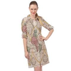 Mapa Mundi 1775 Long Sleeve Mini Shirt Dress by ConteMonfrey