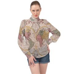 Mapa Mundi 1775 High Neck Long Sleeve Chiffon Top by ConteMonfrey