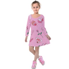 Valentine Pattern Kids  Long Sleeve Velvet Dress by designsbymallika