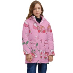 Valentine Pattern Kid s Hooded Longline Puffer Jacket by designsbymallika