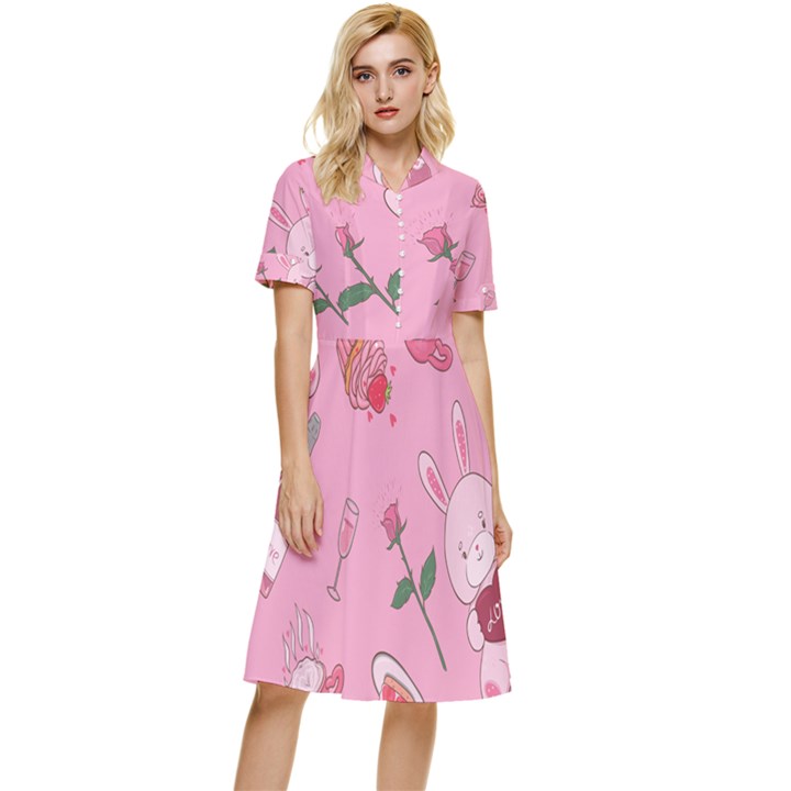 Valentine Pattern Button Top Knee Length Dress