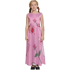 Valentine Pattern Kids  Satin Sleeveless Maxi Dress by designsbymallika