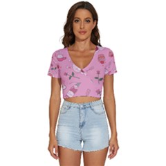 Valentine Pattern V-neck Crop Top by designsbymallika