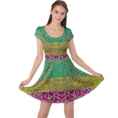 Rainbow Landscape With A Beautiful Silver Star So Decorative Cap Sleeve Dress by pepitasart