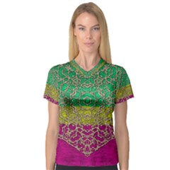 Rainbow Landscape With A Beautiful Silver Star So Decorative V-neck Sport Mesh Tee