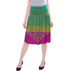 Rainbow Landscape With A Beautiful Silver Star So Decorative Midi Beach Skirt by pepitasart