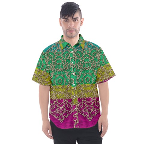 Rainbow Landscape With A Beautiful Silver Star So Decorative Men s Short Sleeve Shirt by pepitasart