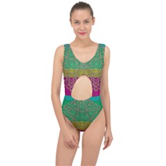 Rainbow Landscape With A Beautiful Silver Star So Decorative Center Cut Out Swimsuit by pepitasart