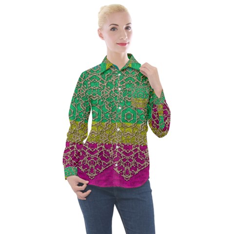 Rainbow Landscape With A Beautiful Silver Star So Decorative Women s Long Sleeve Pocket Shirt by pepitasart