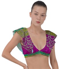 Rainbow Landscape With A Beautiful Silver Star So Decorative Plunge Frill Sleeve Bikini Top by pepitasart