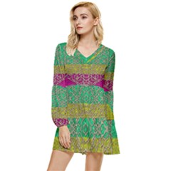 Rainbow Landscape With A Beautiful Silver Star So Decorative Tiered Long Sleeve Mini Dress by pepitasart