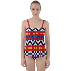 Shapes Rows Twist Front Tankini Set by LalyLauraFLM