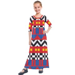 Shapes Rows Kids  Quarter Sleeve Maxi Dress by LalyLauraFLM