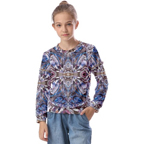 Marbling Blend  Kids  Long Sleeve Tee With Frill  by kaleidomarblingart