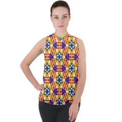 Wavey Shapes Pattern                                                            Mock Neck Chiffon Sleeveless Top by LalyLauraFLM