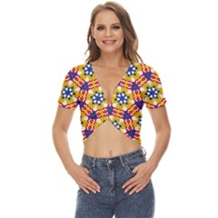 Wavey Shapes Pattern                                                    Twist Front Crop Top by LalyLauraFLM