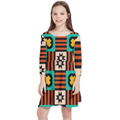 Shapes In Shapes                                                                 Kids  Quarter Sleeve Skater Dress by LalyLauraFLM