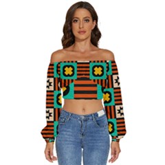 Shapes In Shapes                                                      Long Sleeve Crinkled Weave Crop Top