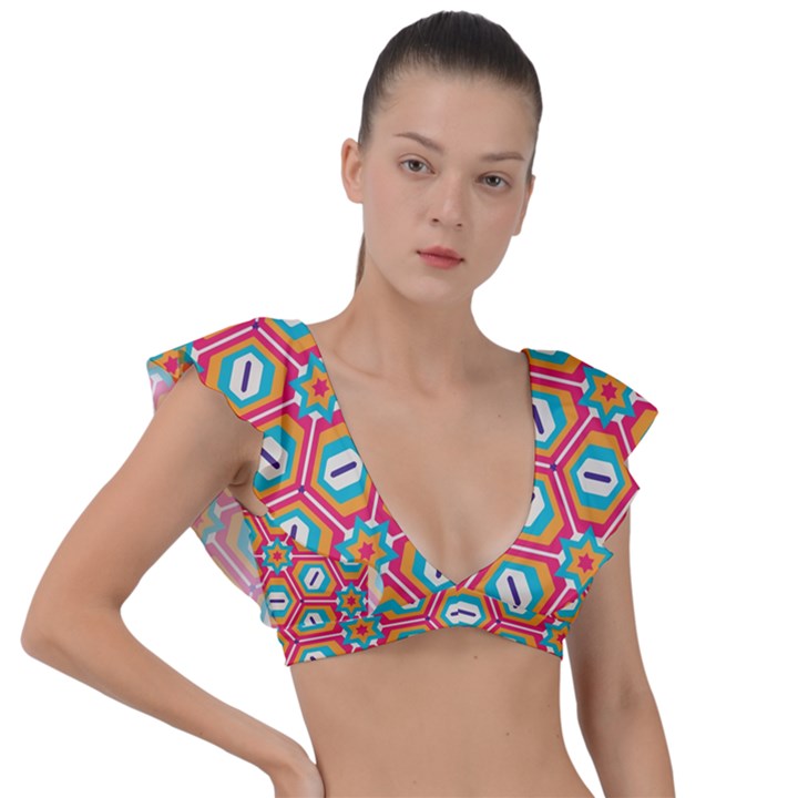 Hexagons and stars pattern                                                                Plunge Frill Sleeve Bikini Top