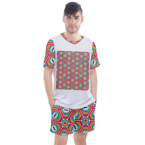 Hexagons And Stars Pattern                                                              Men s Mesh Tee And Shorts Set by LalyLauraFLM