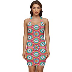 Hexagons And Stars Pattern                                                     Sleeveless Wide Square Neckline Ruched Bodycon Dress