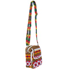 Red Flowers And Colorful Squares                                                               Shoulder Strap Belt Bag by LalyLauraFLM