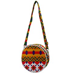 Red Flowers And Colorful Squares                                                              Crossbody Circle Bag by LalyLauraFLM