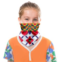 Red Flowers And Colorful Squares                                                              Face Covering Bandana (kids) by LalyLauraFLM